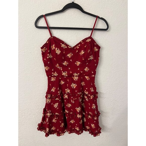 Blue Rain Floral Red Sundress With Ruffles & Spaghetti Straps size small - Picture 1 of 5